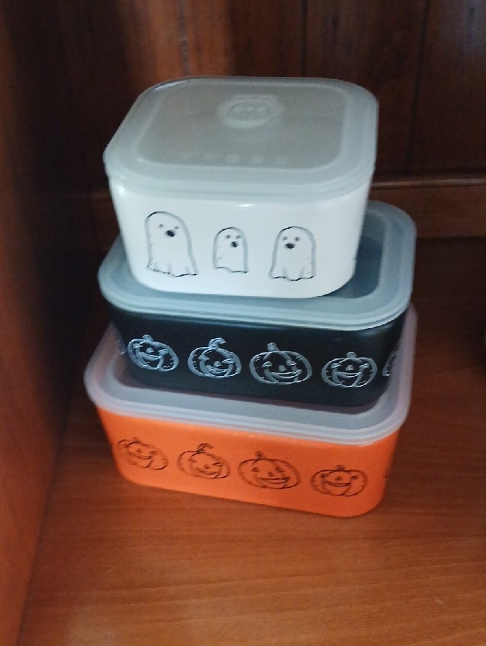 Rae Dunn Halloween Stacked Canisters in White, Black, Orange - Picture 2 of 3